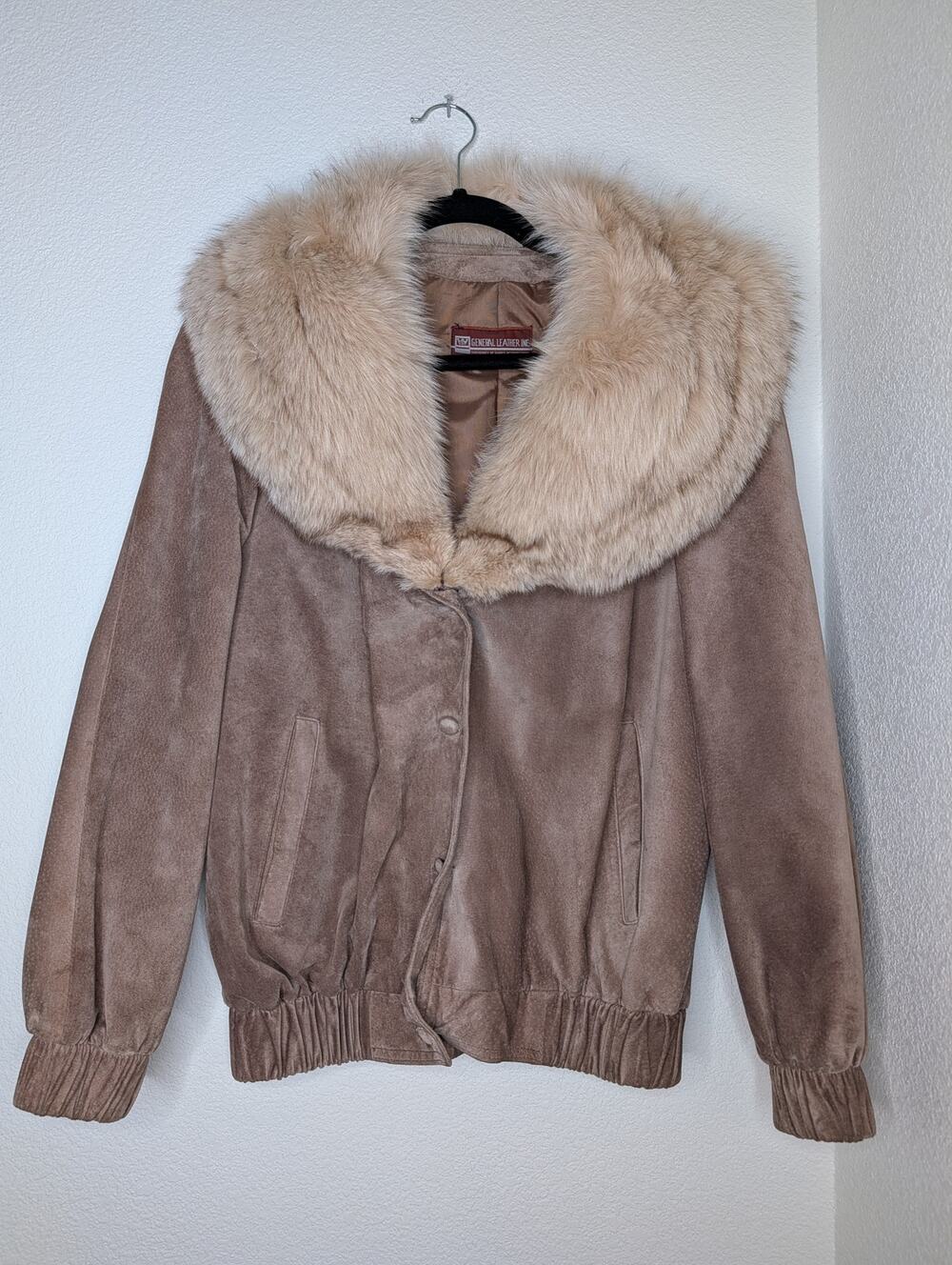 VTG General Leather Women's Leather Bomber Jacket Fox Fur Collar S Mob Wife